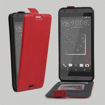 Чехол вертикальная книжка на силиконовой основе с отсеком для карт на магнитной защелке для HTC Desire 530  Красный