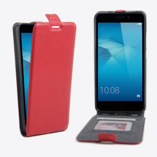 Чехол вертикальная книжка на силиконовой основе с отсеком для карт на магнитной защелке для Huawei Honor 5C , цвет Красный