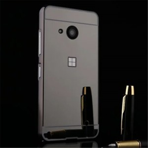 Двухкомпонентный чехол c металлическим бампером с поликарбонатной накладкой и зеркальным покрытием для Microsoft Lumia 550 Черный
