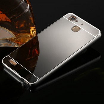 Двухкомпонентный чехол c металлическим бампером с поликарбонатной накладкой и зеркальным покрытием для Huawei GR3 Черный