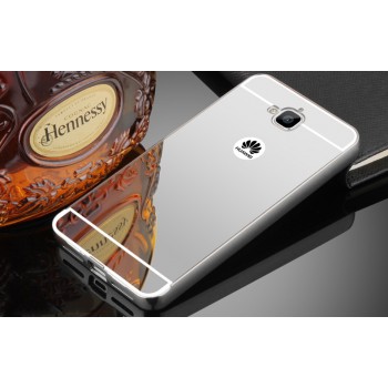 Двухкомпонентный чехол c металлическим бампером с поликарбонатной накладкой и зеркальным покрытием для Huawei Honor 4C Pro Белый