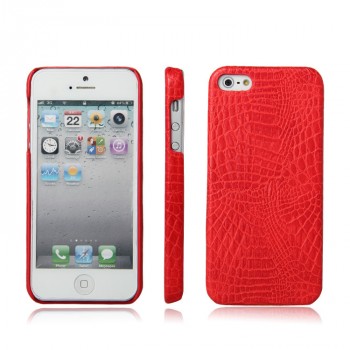 Чехол задняя накладка для Iphone 5/SE/5s с текстурой кожи Красный