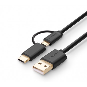 Кабель универсальный USB-Micro USB/USB type С 1м