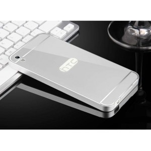 Двухкомпонентный чехол c металлическим бампером с поликарбонатной накладкой и зеркальным покрытием для HTC Desire 816 Серый