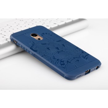 Силиконовый матовый непрозрачный чехол с текстурным покрытием Дракон для Meizu Pro 6 Plus  Синий
