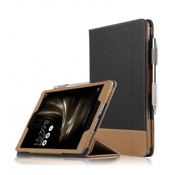 Сегментарный чехол книжка подставка с рамочной защитой экрана, крепежом для стилуса и тканевым покрытием для ASUS ZenPad 3S 10  Черный