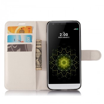 Чехол портмоне подставка для LG G6 с магнитной защелкой и отделениями для карт Белый