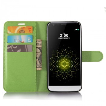 Чехол портмоне подставка для LG G6 с магнитной защелкой и отделениями для карт Зеленый