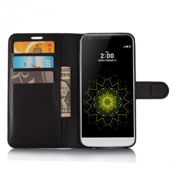 Чехол портмоне подставка для LG G6 с магнитной защелкой и отделениями для карт Черный