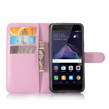 Чехол портмоне подставка для Huawei Honor 8 Lite с магнитной защелкой и отделениями для карт Розовый