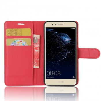 Чехол портмоне подставка для Huawei P10 Lite с магнитной защелкой и отделениями для карт Красный