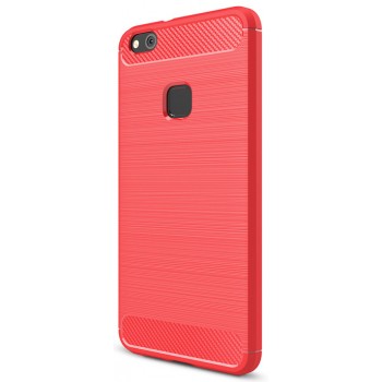 Силиконовый матовый непрозрачный чехол с нескользящими гранями, нескользящим софт-тач покрытием и текстурным покрытием Металлик для Huawei P10 Lite  Красный