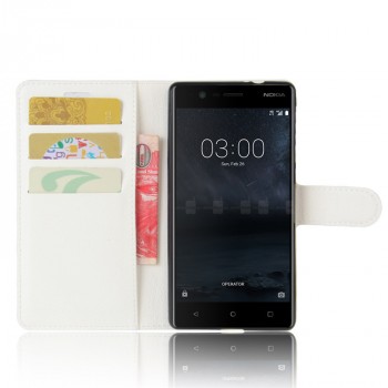 Чехол портмоне подставка для Nokia 3 с магнитной защелкой и отделениями для карт Белый