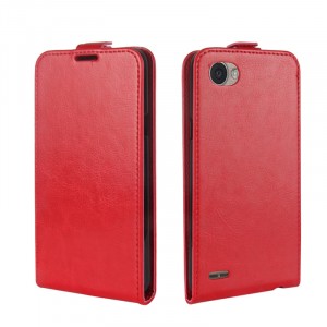 Глянцевый чехол вертикальная книжка на силиконовой основе с отсеком для карт на магнитной защелке для LG Q6 Красный
