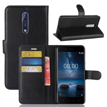 Чехол портмоне подставка для Nokia 8 с магнитной защелкой и отделениями для карт