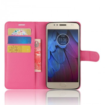 Чехол портмоне подставка на силиконовой основе с отсеком для карт на магнитной защелке для Motorola Moto G5s  Пурпурный