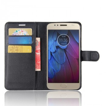 Чехол портмоне подставка на силиконовой основе с отсеком для карт на магнитной защелке для Motorola Moto G5s  Черный