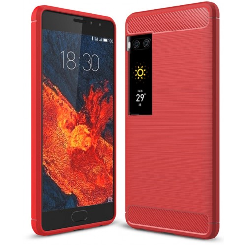 Силиконовый матовый непрозрачный чехол с нескользящими гранями и текстурным покрытием Металлик для Meizu Pro 7 Plus , цвет Красный