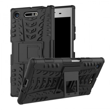 Экстрим противоударный чехол для Sony Xperia XZ1 с подставкой и текстурой шины Черный