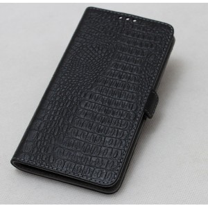 Кожаный чехол горизонтальная книжка подставка текстура Крокодил с крепежной застежкой для Nokia 2  Черный