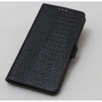 Кожаный чехол горизонтальная книжка подставка текстура Крокодил с крепежной застежкой для Nokia 2  Черный