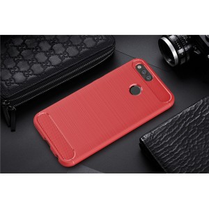 Силиконовый матовый непрозрачный дизайнерский фигурный чехол с текстурным покрытием Металлик для Huawei Honor 7X Красный