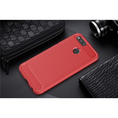 Силиконовый матовый непрозрачный дизайнерский фигурный чехол с текстурным покрытием Металлик для Huawei Honor 7X, цвет Красный