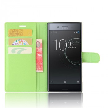 Чехол портмоне подставка на силиконовой основе с отсеком для карт на магнитной защелке для Sony Xperia XZ Premium Зеленый