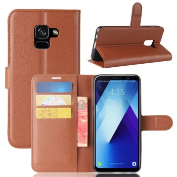 Чехол портмоне подставка на силиконовой основе с отсеком для карт на магнитной защелке для Samsung Galaxy A8 (2018) Коричневый