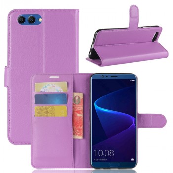 Чехол портмоне подставка для Huawei Honor View 10 с магнитной защелкой и отделениями для карт Фиолетовый
