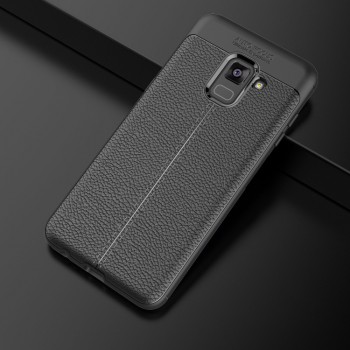 Силиконовый чехол накладка для Samsung Galaxy A8 (2018) с текстурой кожи Черный