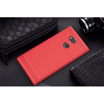 Силиконовый матовый непрозрачный дизайнерский фигурный чехол с текстурным покрытием Металлик для Sony Xperia XA2 Ultra  Красный