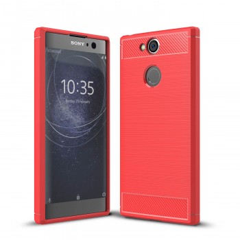 Силиконовый матовый непрозрачный дизайнерский фигурный чехол с текстурным покрытием Металлик для Sony Xperia XA2 Красный