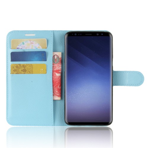 Чехол портмоне подставка для Samsung Galaxy S9 с магнитной защелкой и отделениями для карт, цвет Голубой