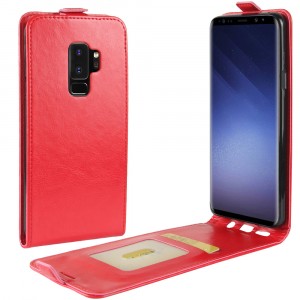 Глянцевый водоотталкивающий чехол вертикальная книжка на силиконовой основе с отсеком для карт на магнитной защелке для Samsung Galaxy S9 Plus Красный