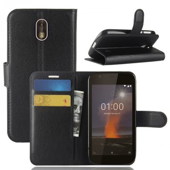 Чехол портмоне подставка для Nokia 1 с магнитной защелкой и отделениями для карт