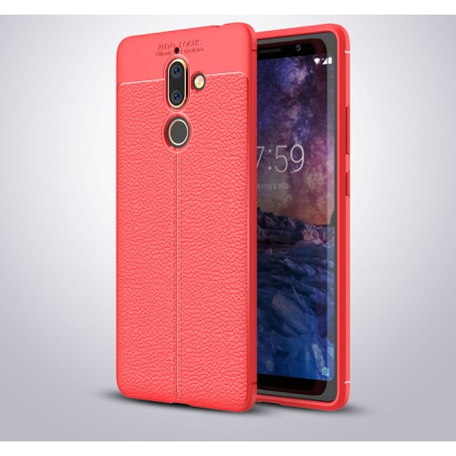 Силиконовый чехол накладка для Nokia 7 Plus с текстурой кожи, цвет Красный