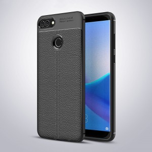 Силиконовый чехол накладка для Huawei Y9 (2018) с текстурой кожи Черный