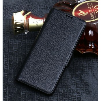 Кожаный чехол портмоне подставка (премиум нат. кожа) с магнитной застежкой для Meizu 15 Lite  Черный