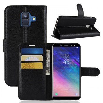 Чехол портмоне подставка для Samsung Galaxy A6 с магнитной защелкой и отделениями для карт
