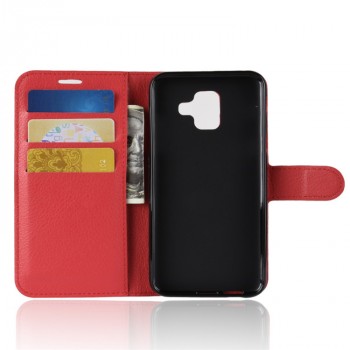 Чехол портмоне подставка для Samsung Galaxy A6 с магнитной защелкой и отделениями для карт Красный