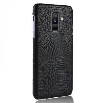 Чехол задняя накладка для Samsung Galaxy A6 Plus с текстурой кожи крокодила Черный