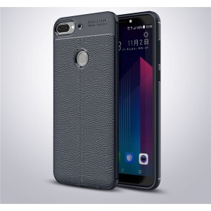 Силиконовый чехол накладка для HTC Desire 12 Plus с текстурой кожи Синий