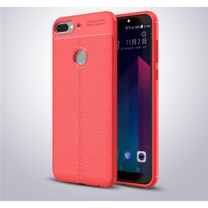 Силиконовый чехол накладка для HTC Desire 12 Plus с текстурой кожи Красный