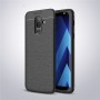 Силиконовый чехол накладка для Samsung Galaxy A6 Plus с текстурой кожи, цвет Черный