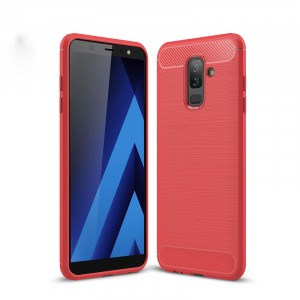 Матовый силиконовый чехол для Samsung Galaxy A6 Plus с текстурным покрытием металлик Красный