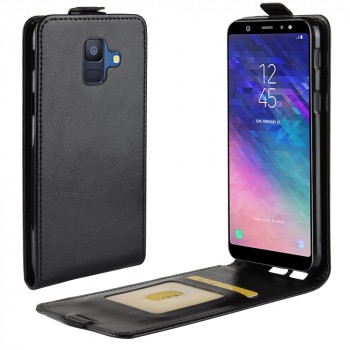 Вертикальный чехол-книжка для Samsung Galaxy A6 с отделениями для карт и магнитной защелкой Черный
