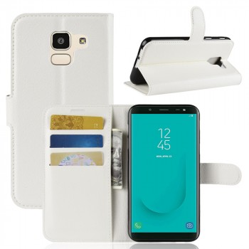 Чехол портмоне подставка для Samsung Galaxy J6 с магнитной защелкой и отделениями для карт Белый