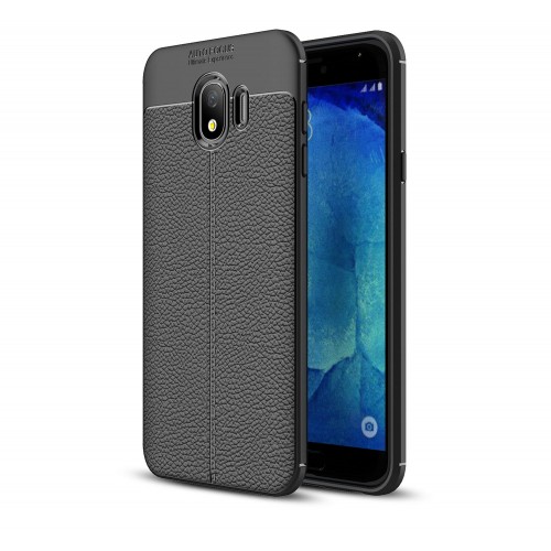 Силиконовый чехол накладка для Samsung Galaxy J4 с текстурой кожи, цвет Черный