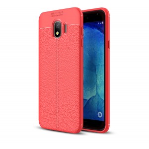 Силиконовый чехол накладка для Samsung Galaxy J4 с текстурой кожи Красный